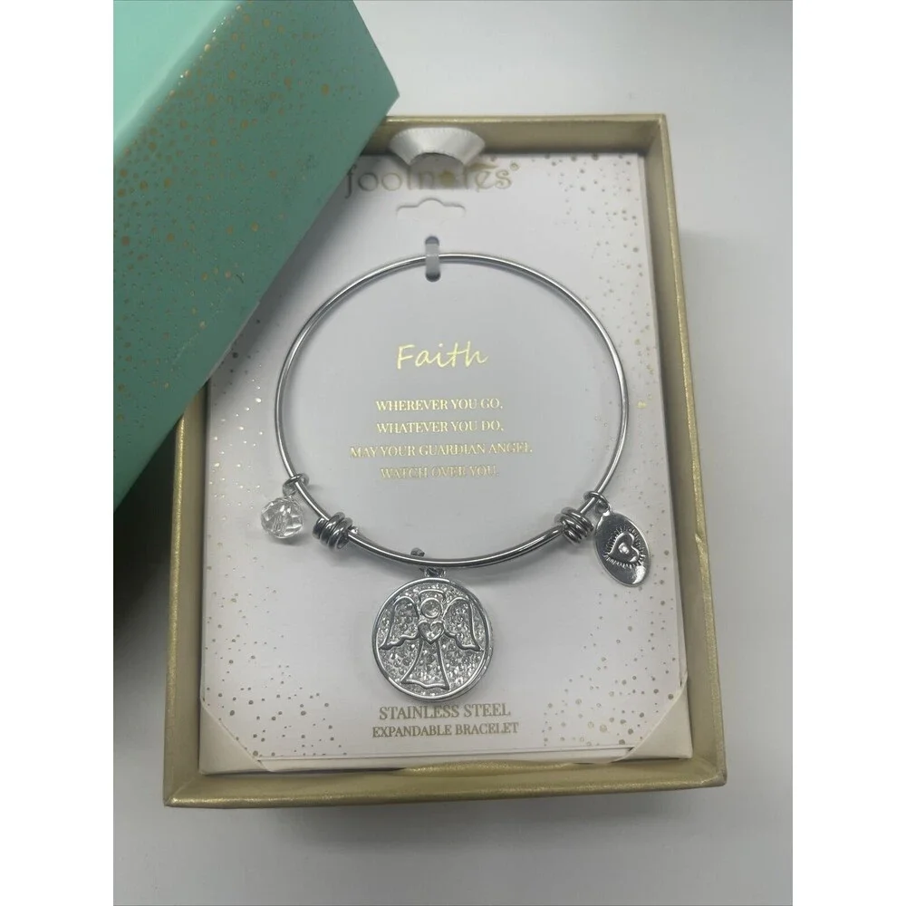 Footnotes “FAITH” Guardian Angel Expandable Bangle Charm Bracelet New